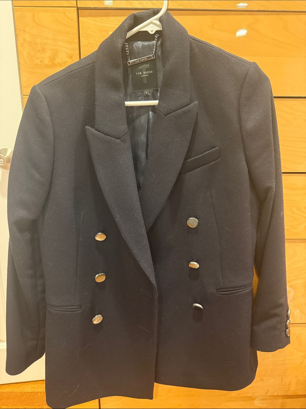 Ted Baker Navy Double-Breasted Pea Coat with Metal Buttons